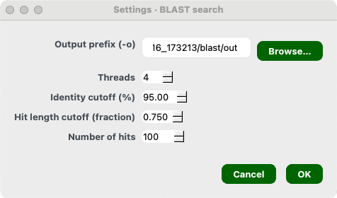 BLAST search settings