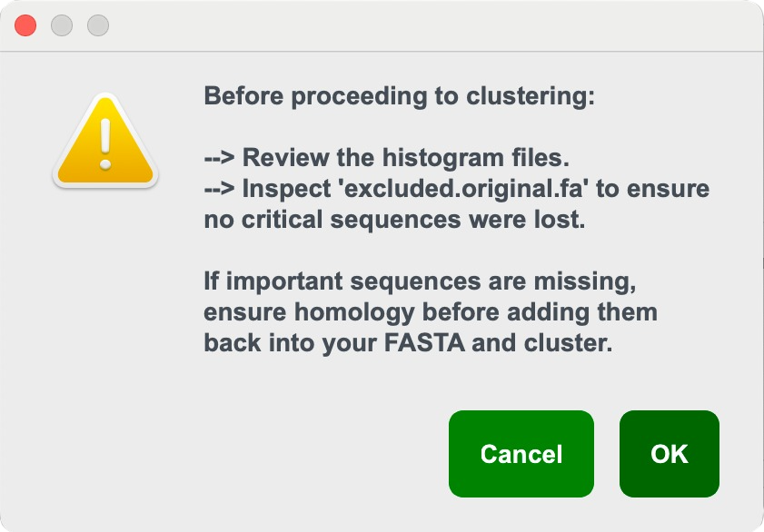 Proceed to clustering message